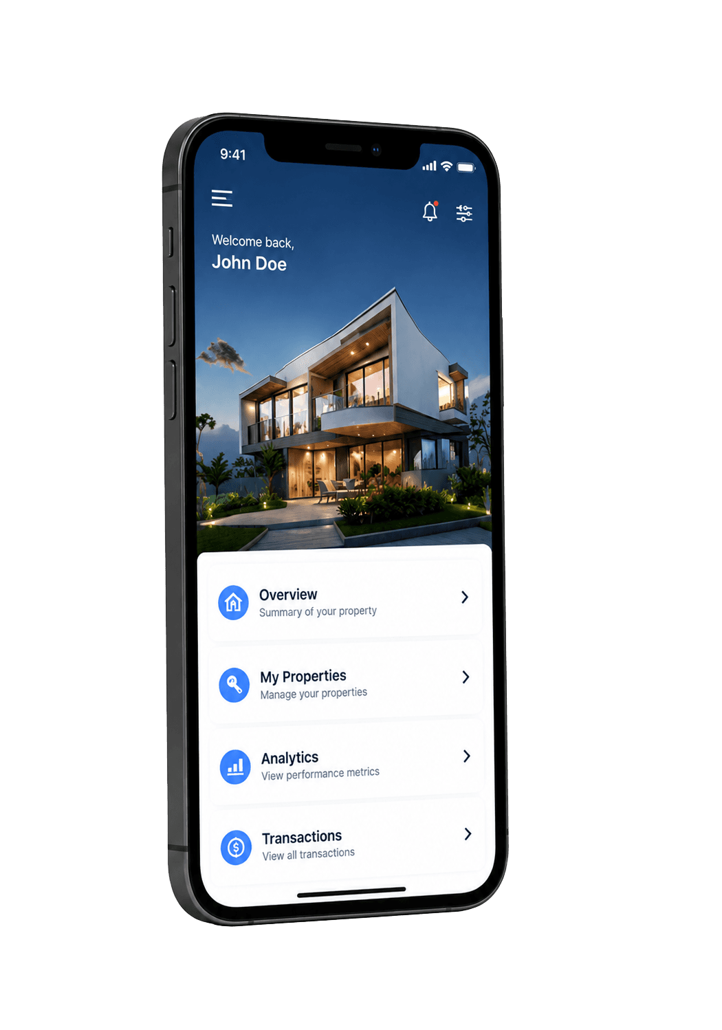 Property management mobile app shown on a phone