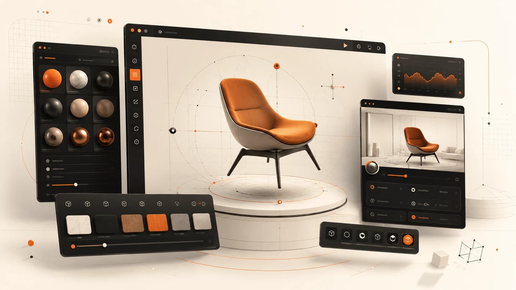 Premium realtime 3D product configurator interface with viewport panels